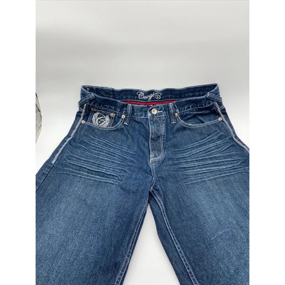 Coogi Jean Shorts Blue Baggy Denim Embroidered Y2K Hip Hop W36 Streetwear